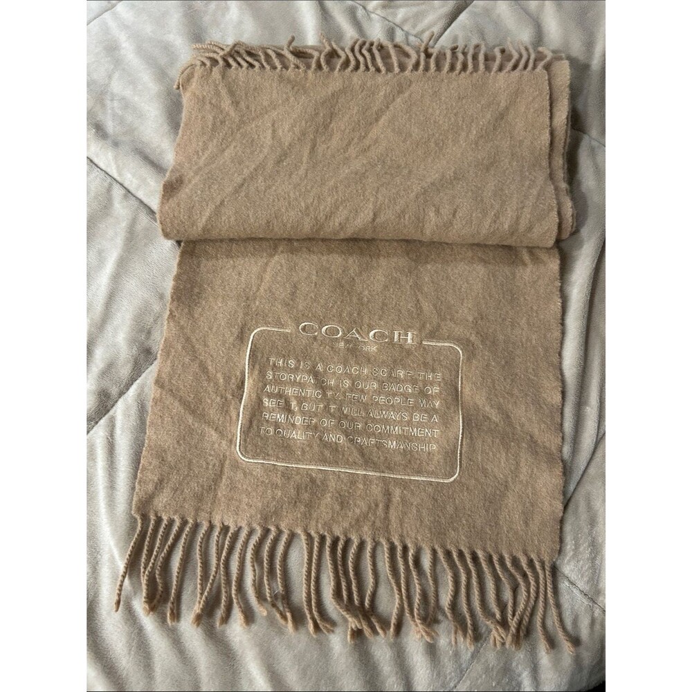 Coach Tan Fringe Cashmere Logo Scarf